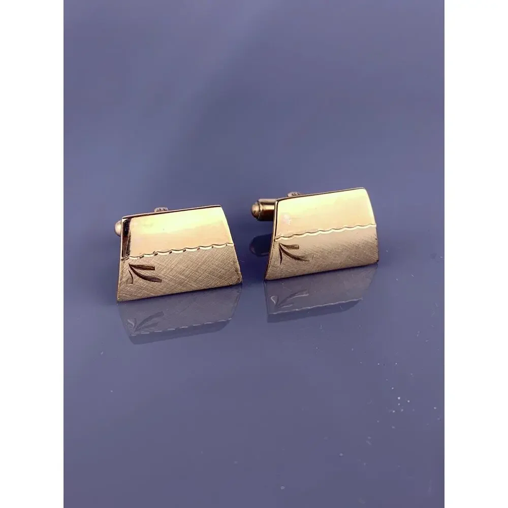 Small Simple 1/20 12k Gold Filled Cufflinks Waves Textured Polish Mr X Vintage